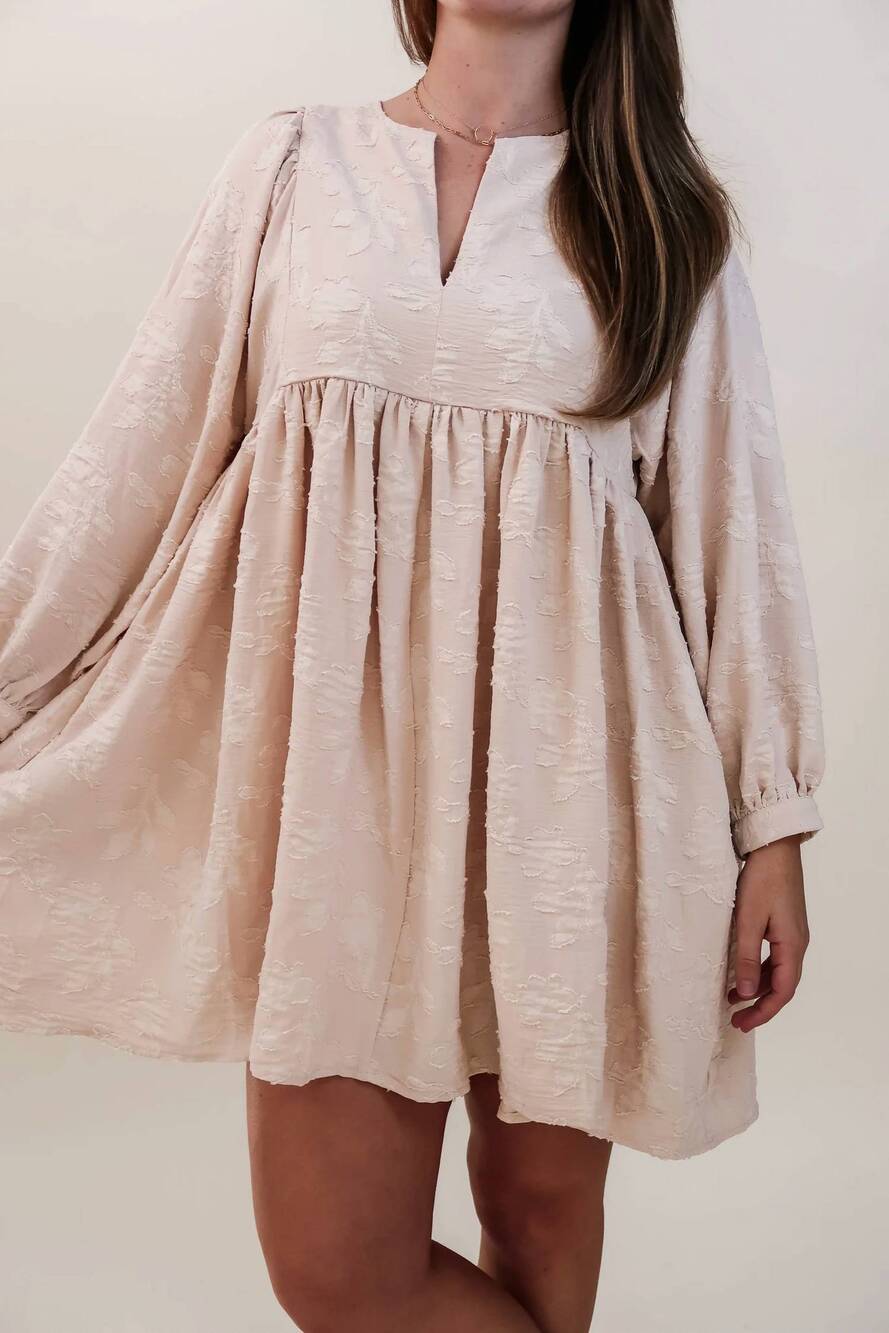 NEW GRADE & GATHER jacquard mini dress in ecru